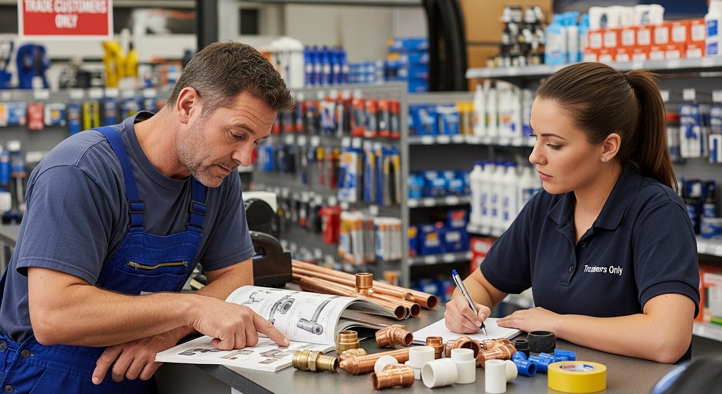City Plumbing staff member showing 3D bathroom design to customer at the Cross Gates trade counter